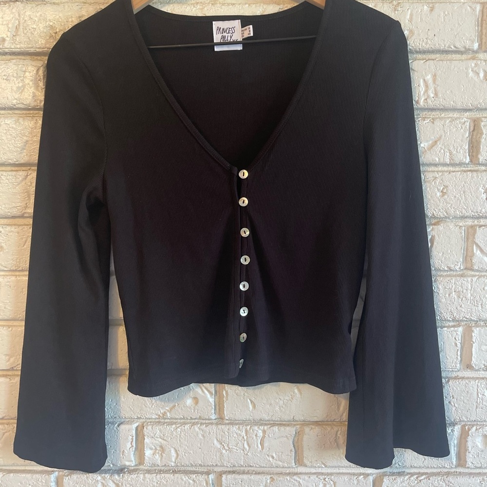 Princess Polly Black Cropped Button Down Shirt